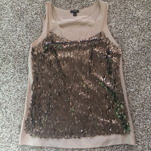 Ann Taylor beige silk and copper sequin top